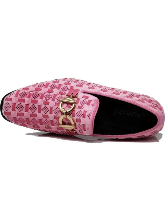 PARRAZO Men\'s Pink Glitter Rhinestone Loafers Metal Buckle Slip On Formal Shoes main image 4